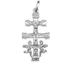 Cruz de Caravaca en plata de ley con angeles