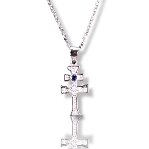 cruz de caravaca plata de ley con piedras blancas
