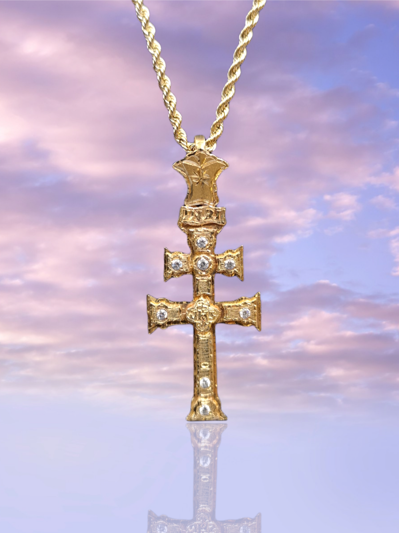 cruz de caravaca especial con circonitas blancas brillantes piedras