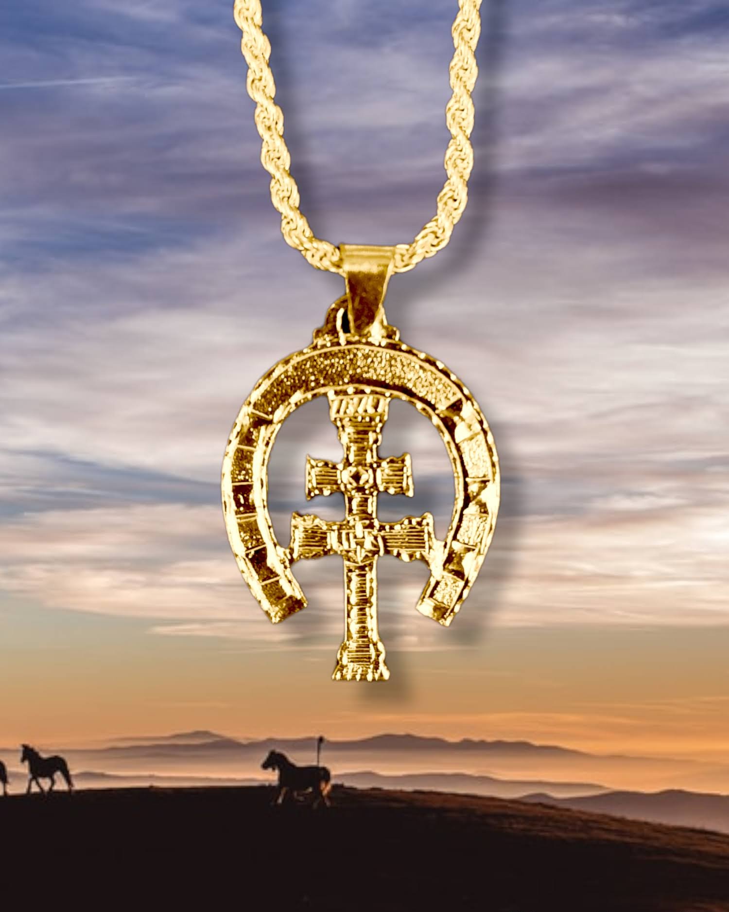 Cruz de Caravaca y Herradura Suerte - Oro18k - Caballos del Vino - Imagen 5