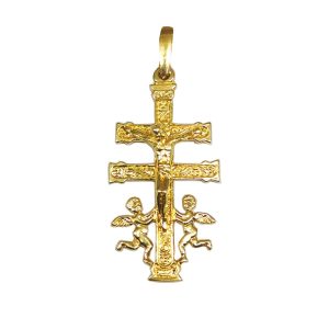 Cruz de Caravaca en oro cristo relieve grande
