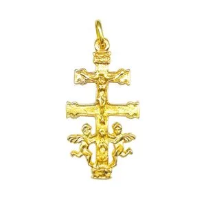 cruz de caravaca en oro angeles